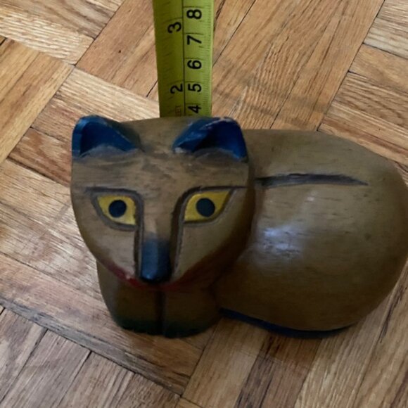 Handcrated hand carved Hand painted vintage Wooden Cat Kitty Figurine - Picture 12 of 13